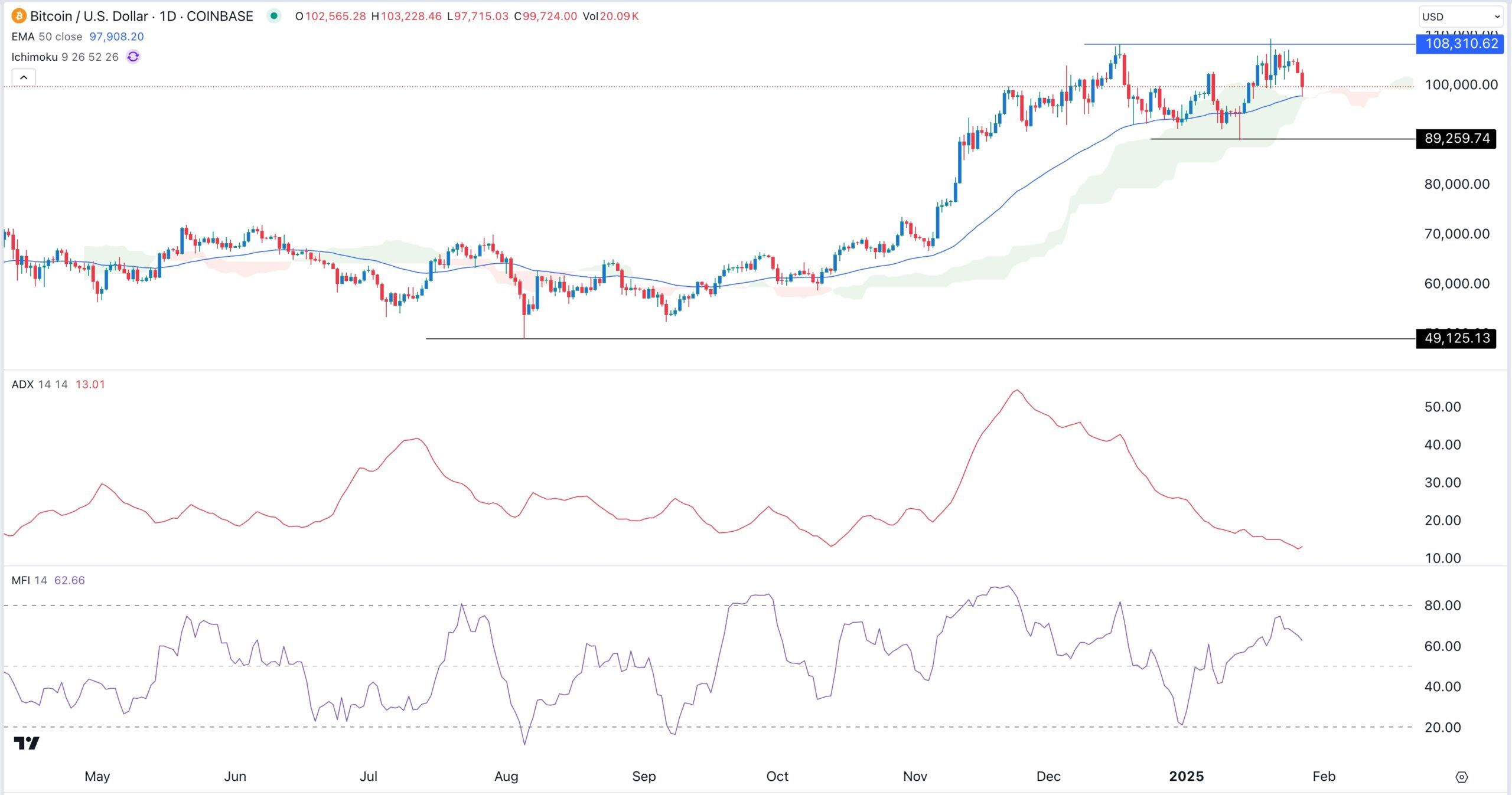 Bitcoin price chart 27.01.2025