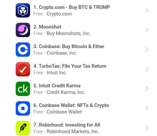 Cryptocurrency Apps on US App Store 22.01.2025