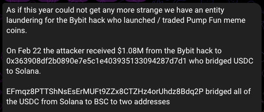 Zachxbt post on Bybit, Solana Rag Tull Connection