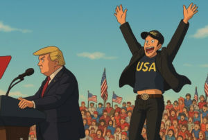 Donald Trump and Elon Musk, generated in Studio Ghibli style