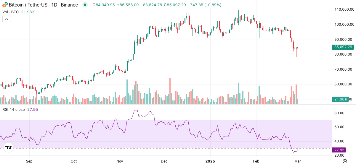 Bitcoin price and RSI charts