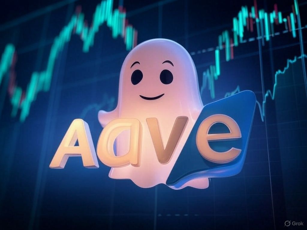 aave logo with charts in the background