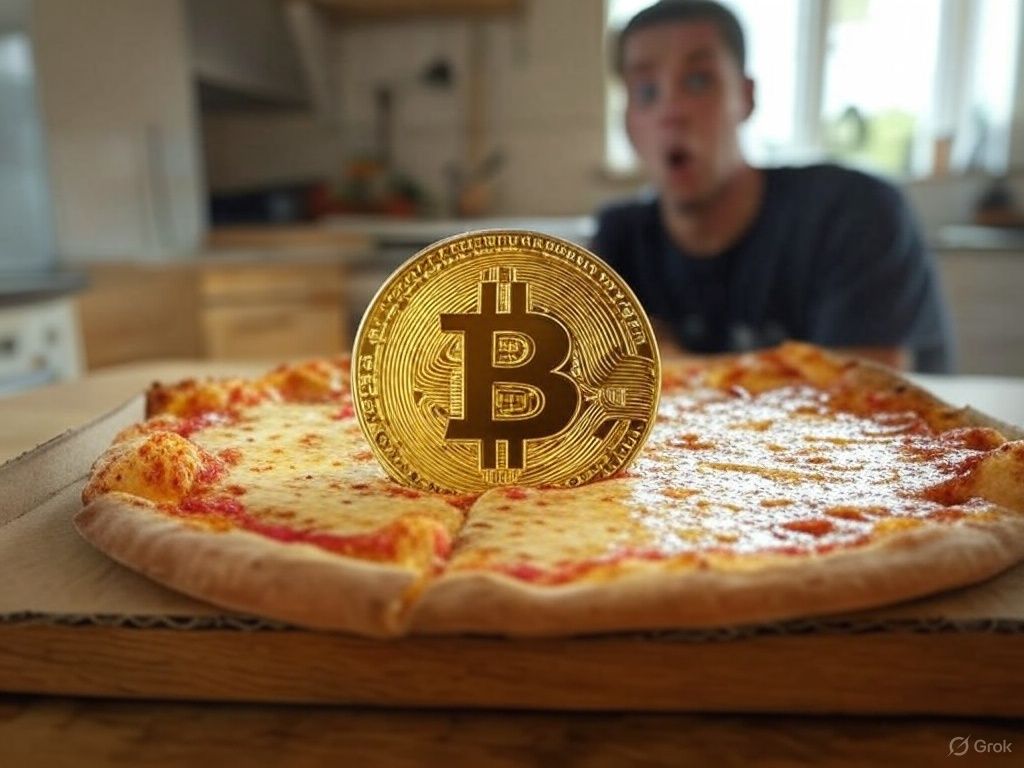 Illustration of Bitcoin on a pizza