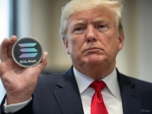 AI-generated image of Donald Trump holding a Solana token