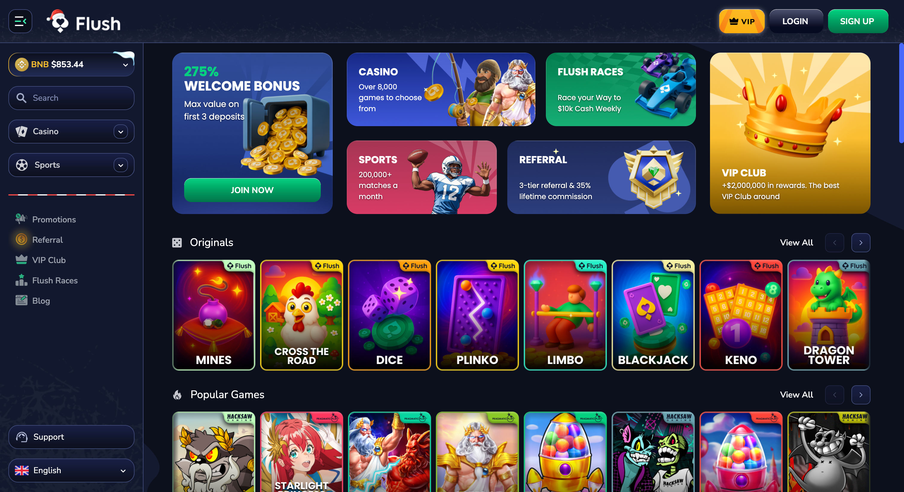 Flush Casino Homepage