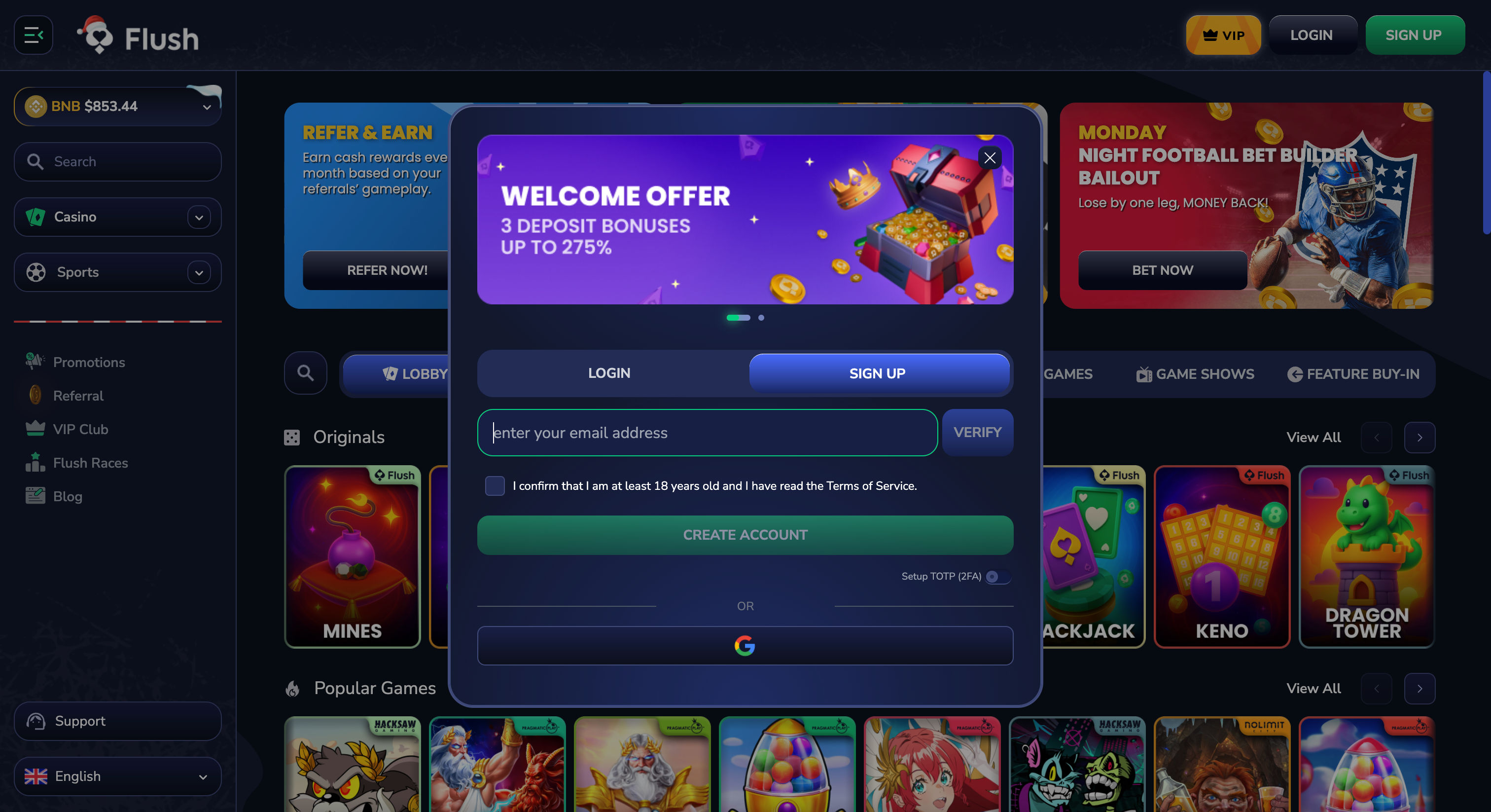 Sign Up to Flush Casino