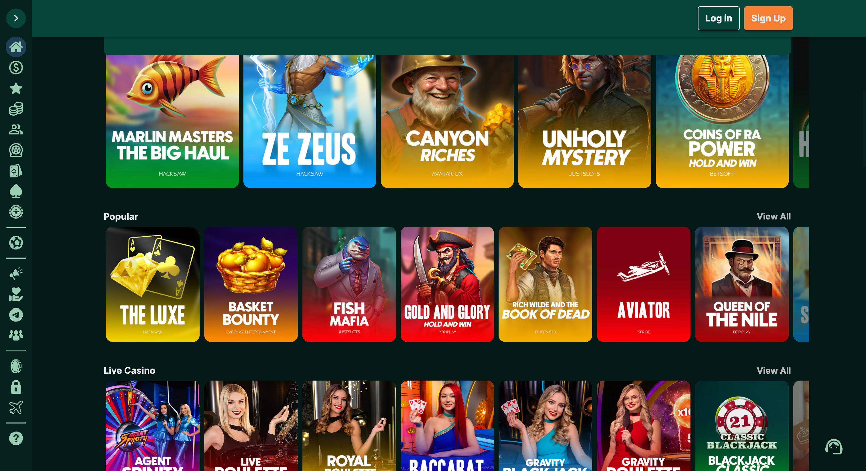 TG Casino Game Selection