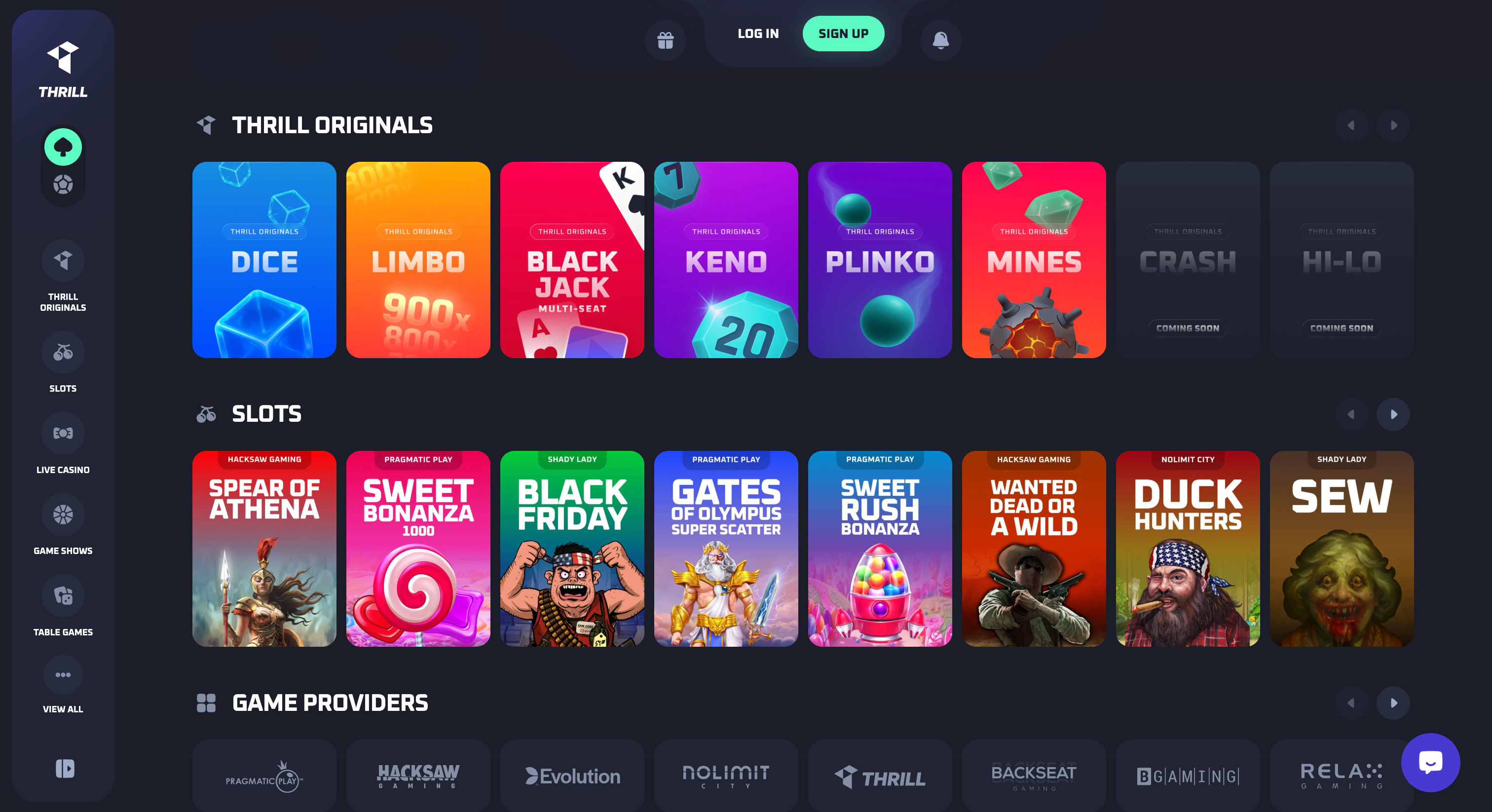 Thrill Game Selection