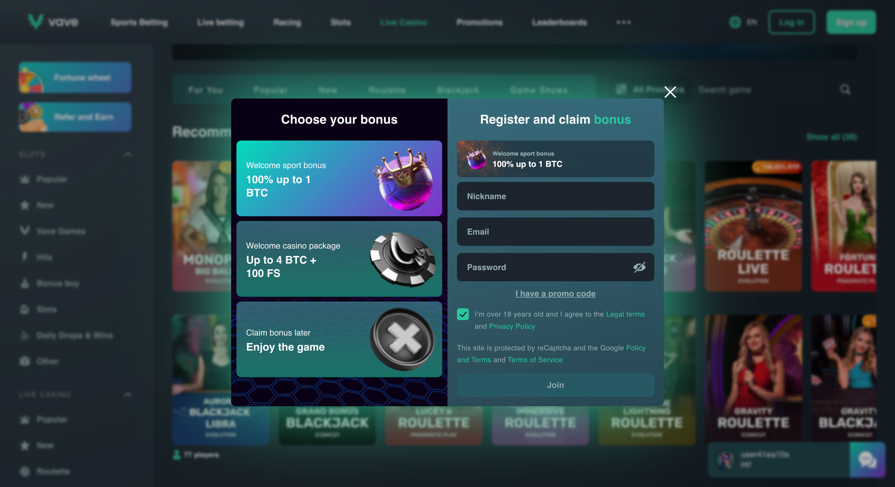 Vave Casino Sign Up