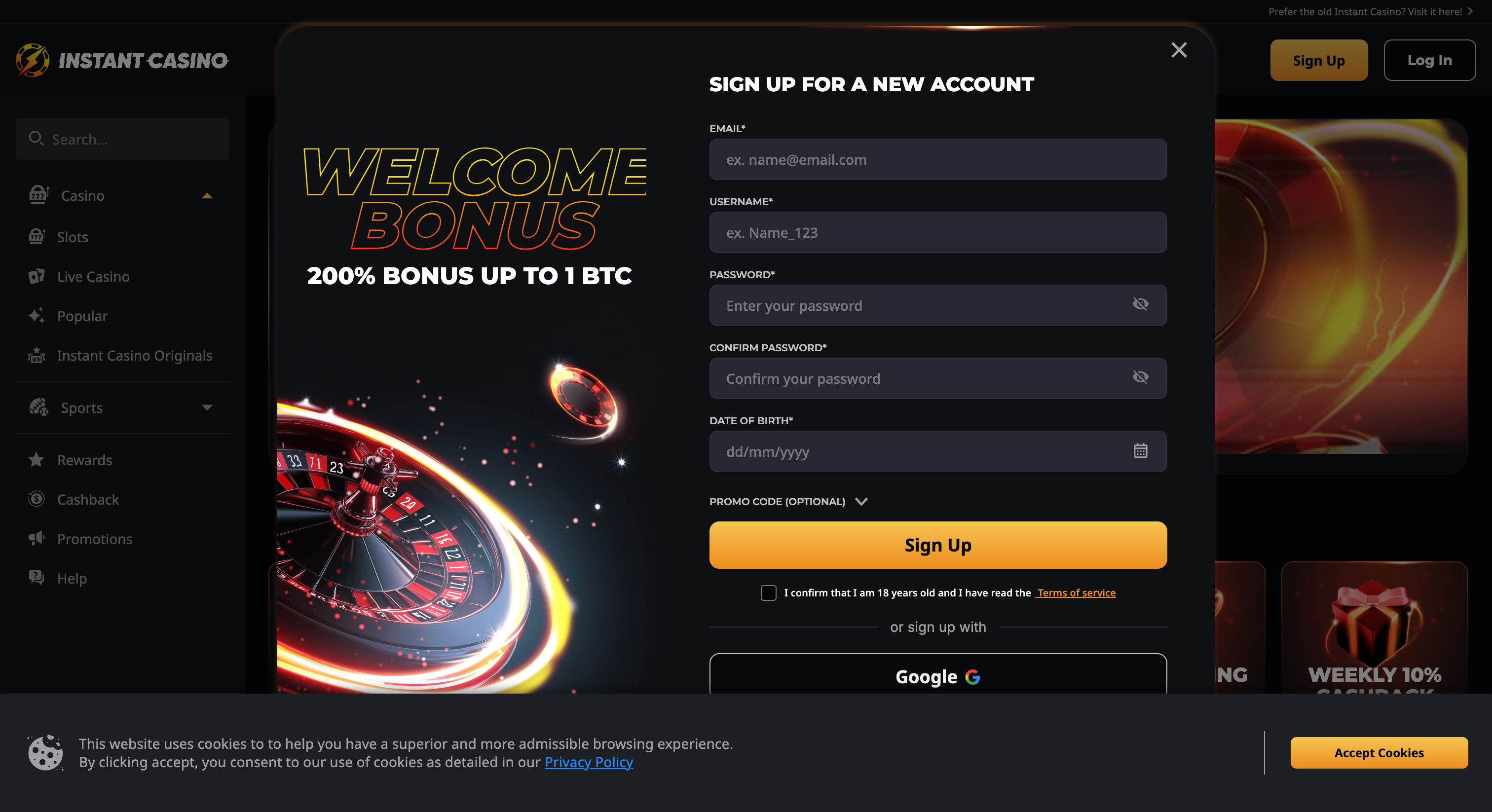 Instant casino sign up