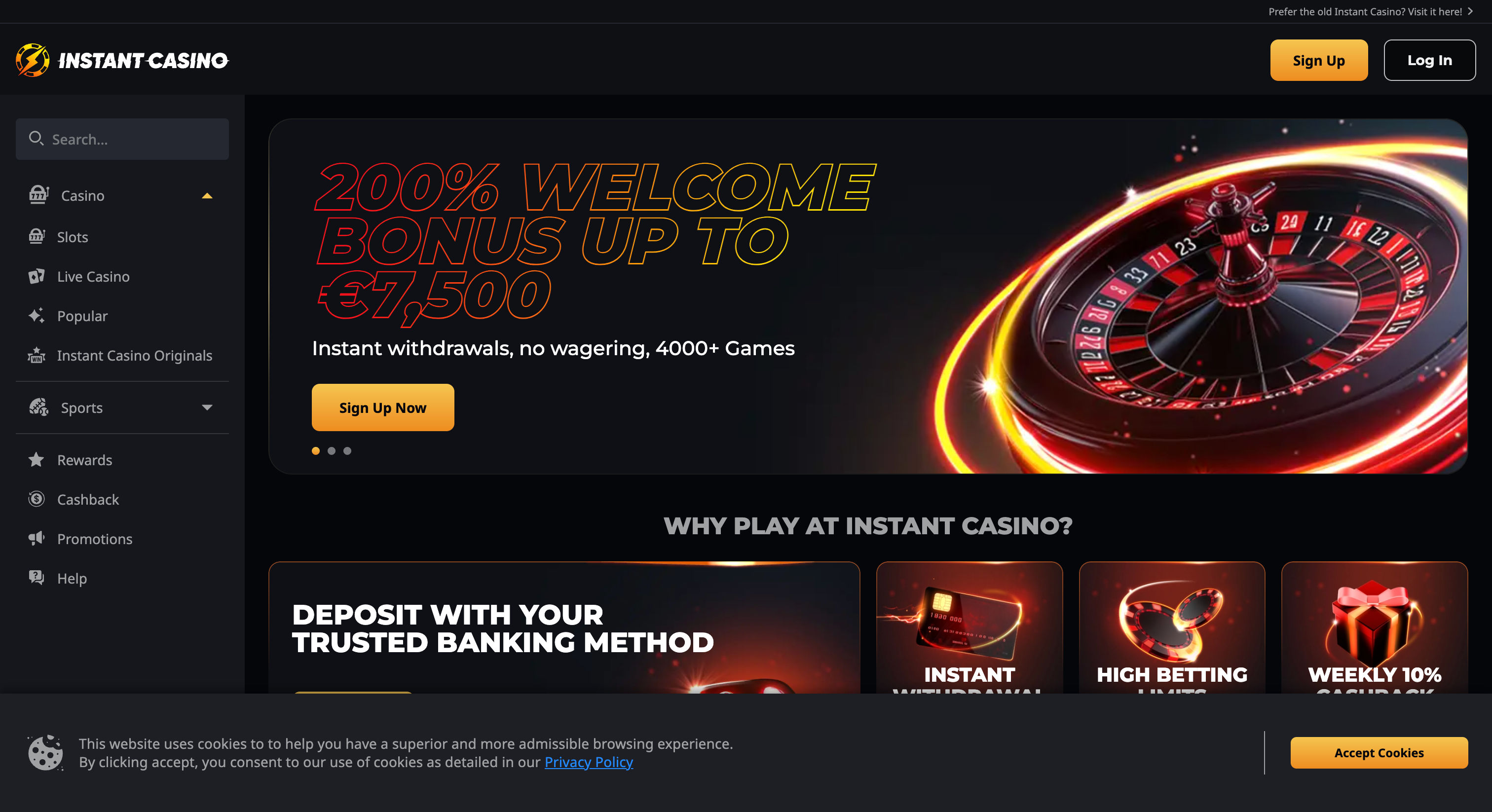 Instant Casino Homepage