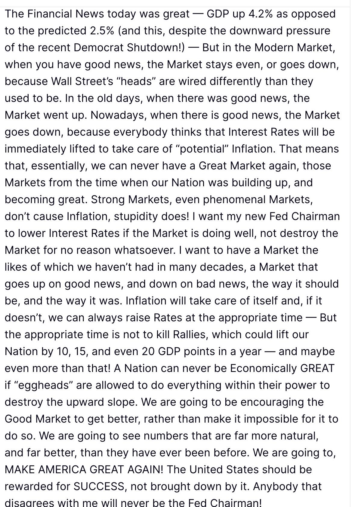 Trump comments on US GDP data 