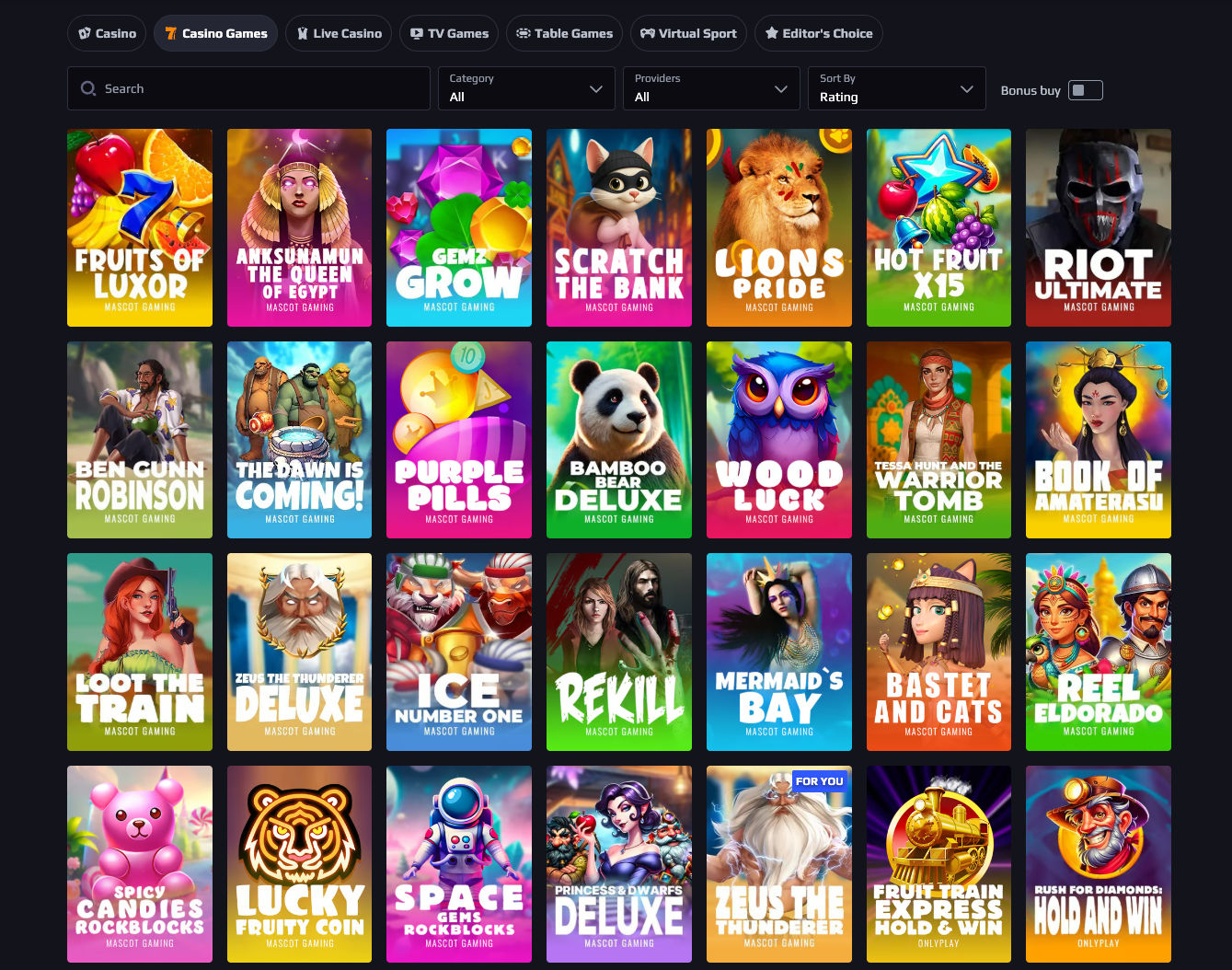 Blaze Spins Game Selection