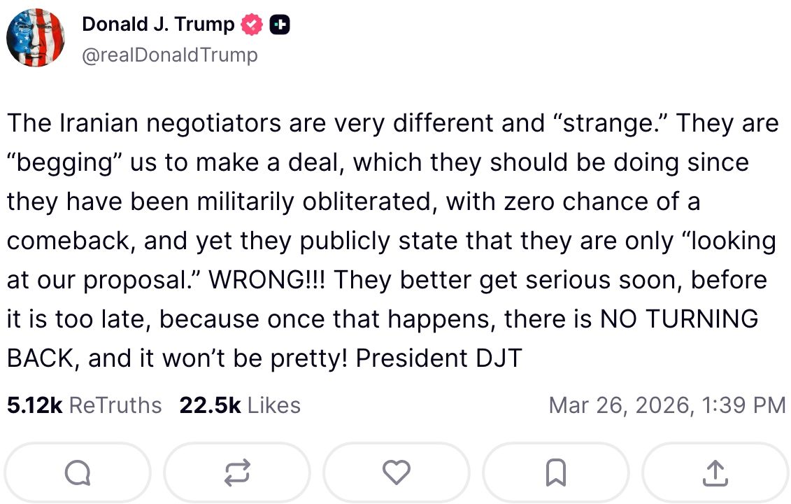 Donald Trump X post on Iran negotiators