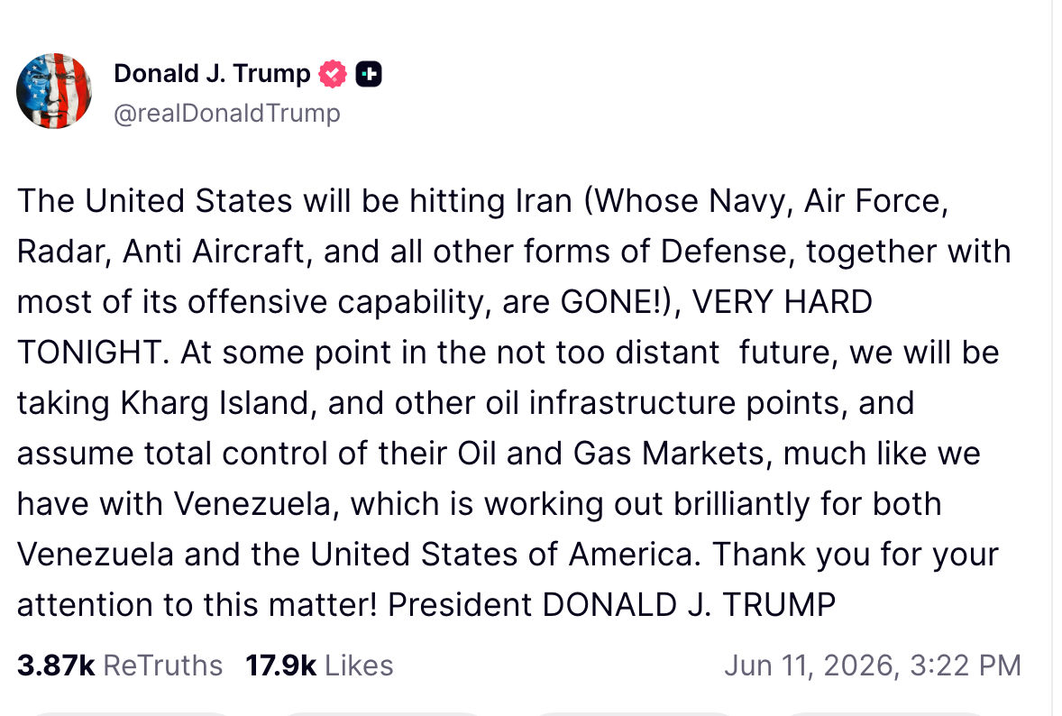 Donald Trump warns the US will control Kharg Island