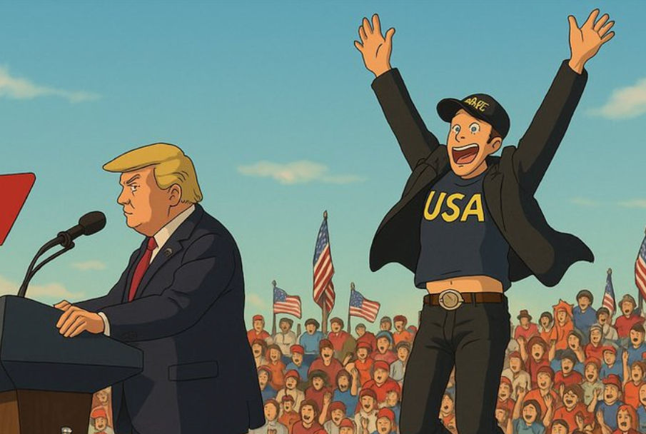 Donald Trump and Elon Musk, generated in Studio Ghibli style