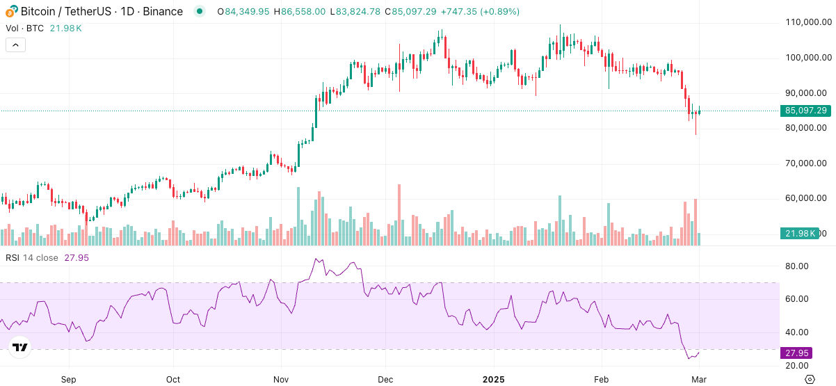 Bitcoin price and RSI charts