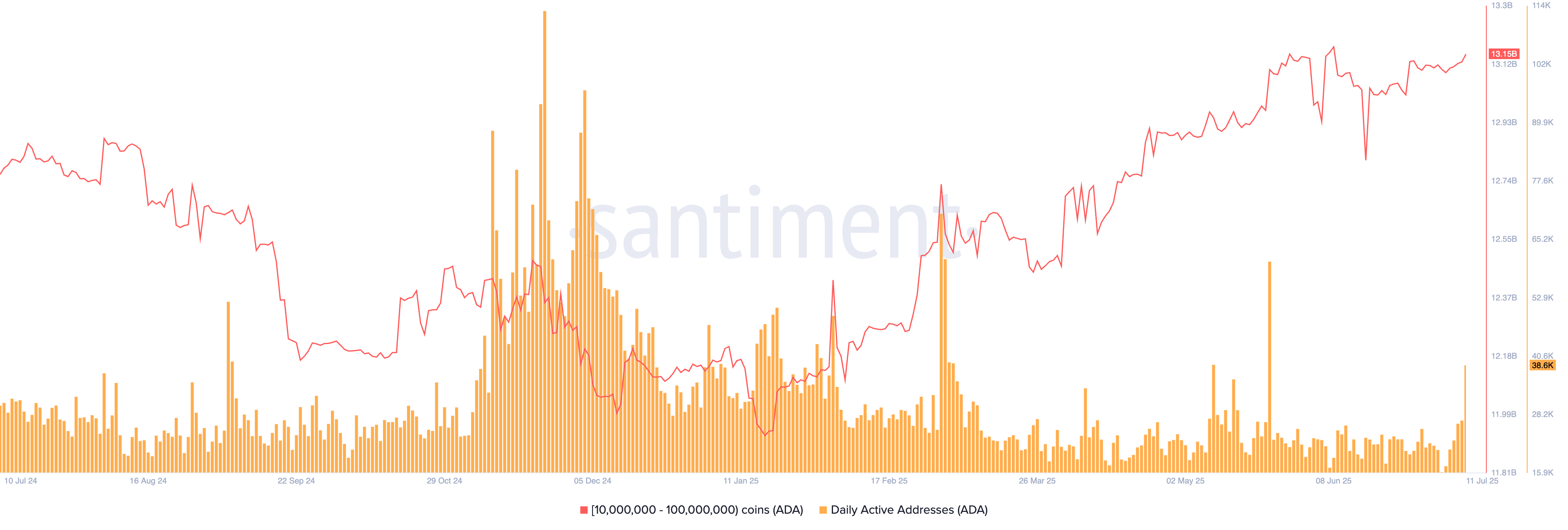 ADA whales accumulation and active addresses 