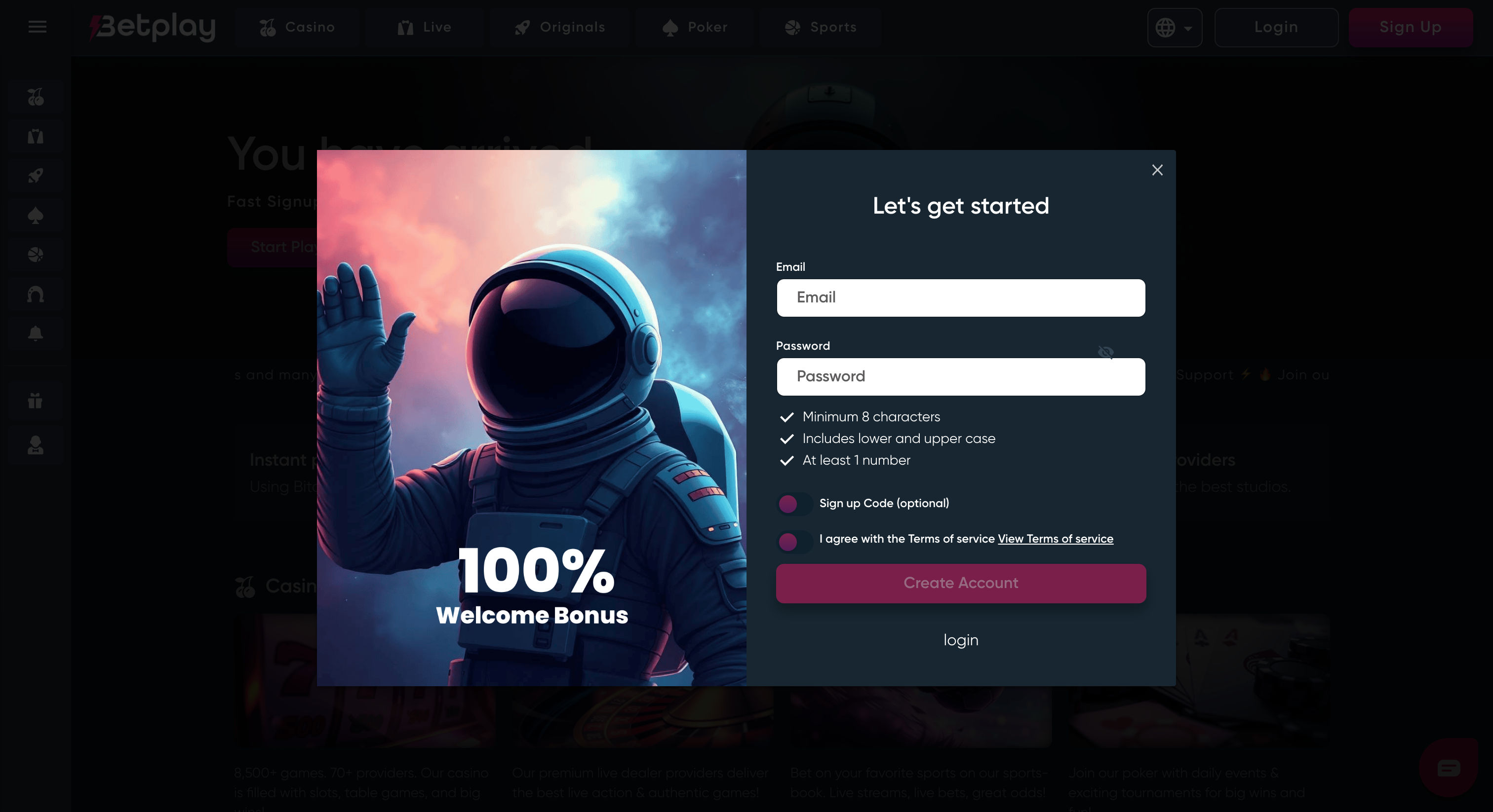 Betplay ETH Casino Signup