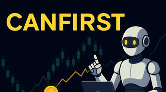 Canfirst Trading Robot Logo, featuring a black background with a robot, CANFIRST in all caps and a trading graph