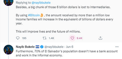 President Nayib Bukele tweets about Bitcoin